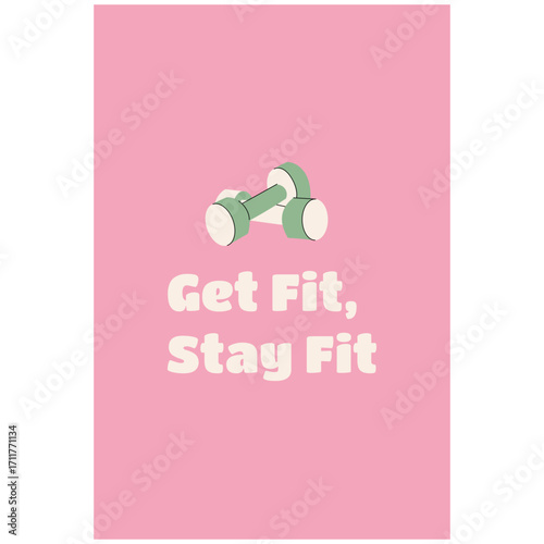 Motivational fitness banner with dumbbells on pink background