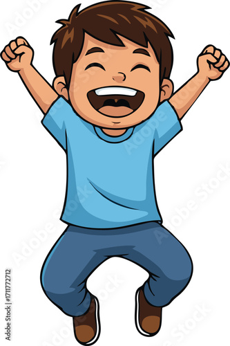Joyful Cartoon Boy Leaping with Exuberance