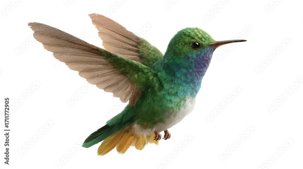 Obraz premium A colorful hummingbird flying with spread wings
