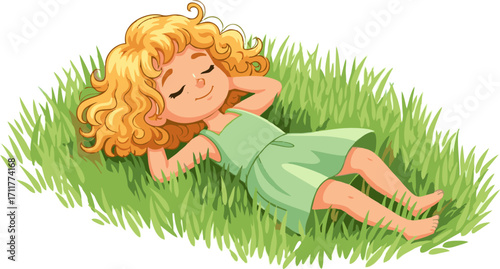 Peaceful Girl Sleeping in Lush Green Grass