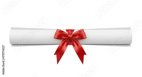 Isolated Graduation Diploma Scroll with Red Ribbon for University Ceremony Celebration Event