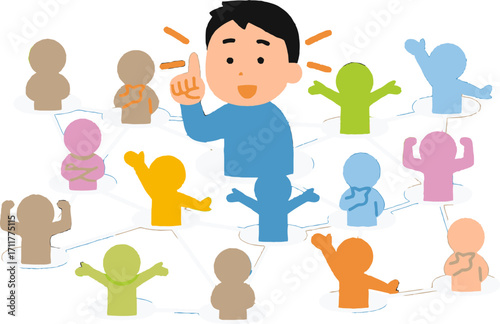 Man with Idea Surrounded by Diverse Group of People.