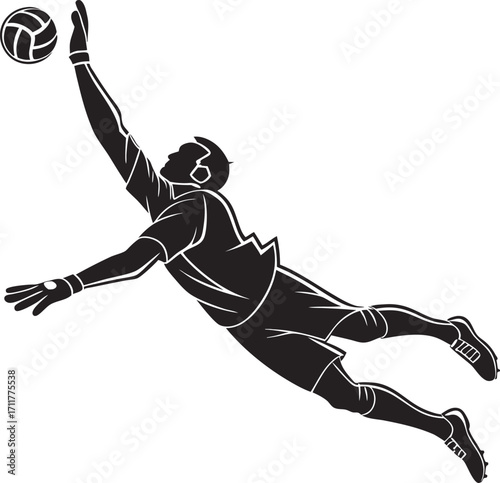 Dynamic football goalkeeper diving silhouette in action capturing a save