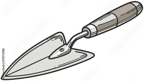 Classic Garden Hand Trowel Tool Vector Illustration for Gardening and Planting, Isolated on White Background
