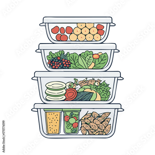 Balanced Diet Meal Prep Containers Vector