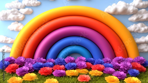 Vibrant Rainbow and Flower 3D Illustration