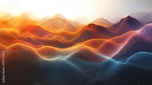 Abstract 3D Orange and Blue Mountain Range Illustration