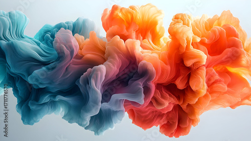 Abstract 3D Render of Teal and Orange Swirling Smoke