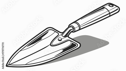 Monochrome Vector Illustration of a Garden Trowel for Planting and Cultivating, Isolated on White with Shadow - Essential Hand Tool for Horticulture