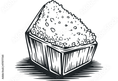 Single portion of mashed potato in a square container. Vector hand drawn illustration