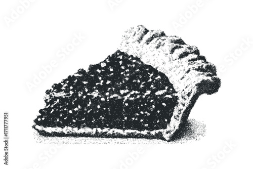 Slice of pie with textured crust and filling,. Vector hand drawn illustration