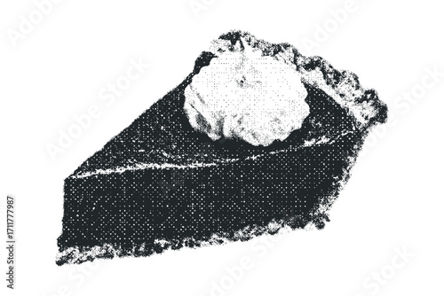 Slice of pie with whipped cream on a. Vector hand drawn illustration