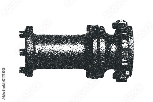 Mechanical part, textured, isolated on white,. Vector hand drawn illustration