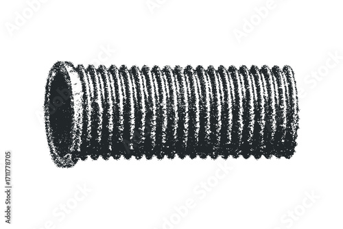 Corrugated hose segment with textured stippling effect. Vector hand drawn illustration