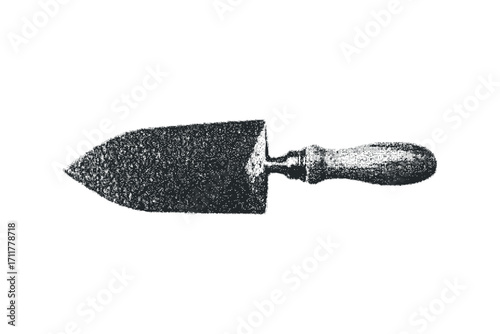 Trowel tool with textured metal head and wooden handle. Vector hand drawn illustration