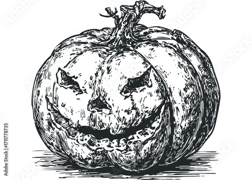 Scary Jack O Lantern Image. Vector hand drawn illustration