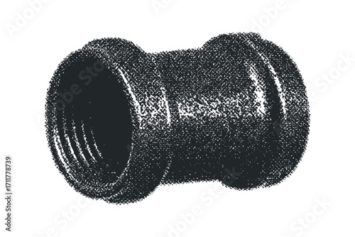 Pipes connector object with textured surface. Vector hand drawn illustration