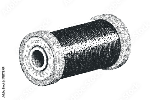 Stippled spool of dark thread. Vector hand drawn illustration