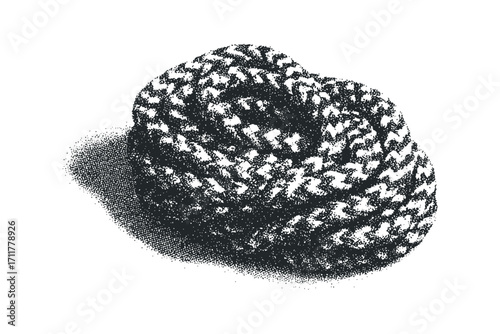 Detailed view of a tightly coiled rope with a textured surface isolated on a.. Vector hand drawn illustration