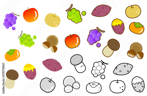 かわいい秋の味覚イラストセット★EPS版
