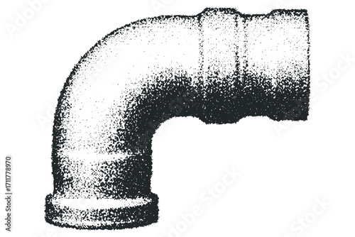 Stippled Elbow Pipe Fitting Image. Vector hand drawn illustration