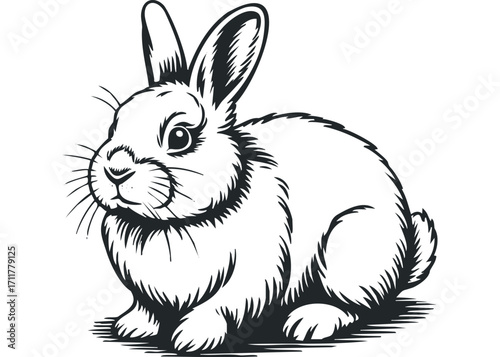 Pensive rabbit illustration with expressive eyes and soft fur texture. Vector hand drawn illustration