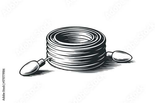 Coiled wire with attached accessories on a. Vector hand drawn illustration