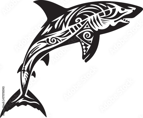 Tribal shark art powerful ocean predator silhouette