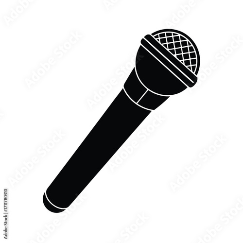 Black microphone silhouette on white background