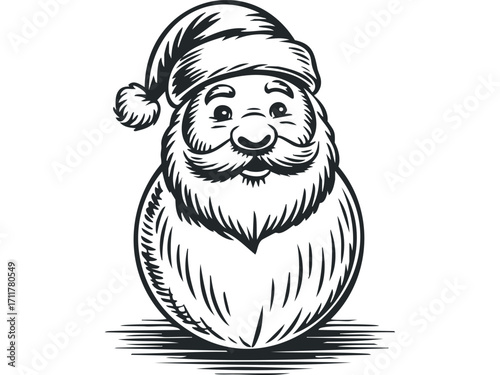 Smiling Santa Claus with full beard and hat. Vector hand drawn illustration