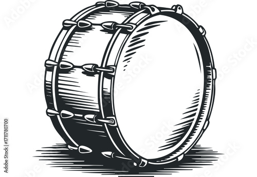 Bass drum graphic. Vector hand drawn illustration