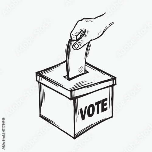 Hand drawn of Vote Box Filled Icon.Ballot box with vote papers illustration
