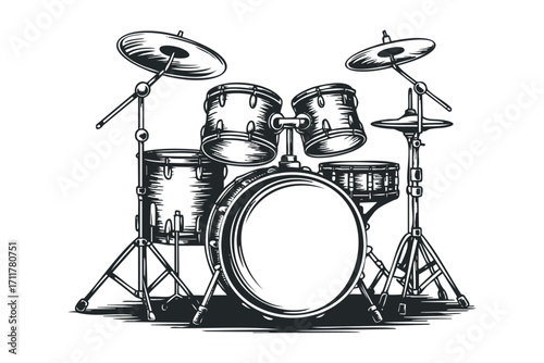 Drum kit outline on a. Vector hand drawn illustration