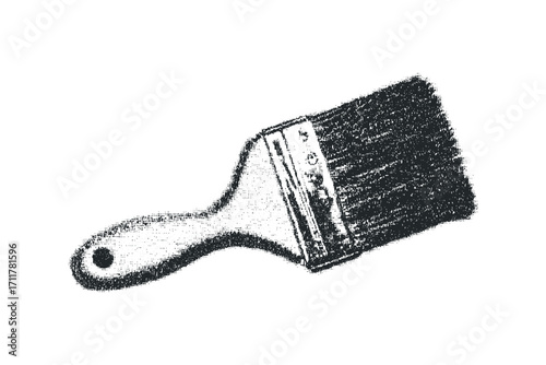 Paintbrush with bristles textured and handle on. Vector hand drawn illustration