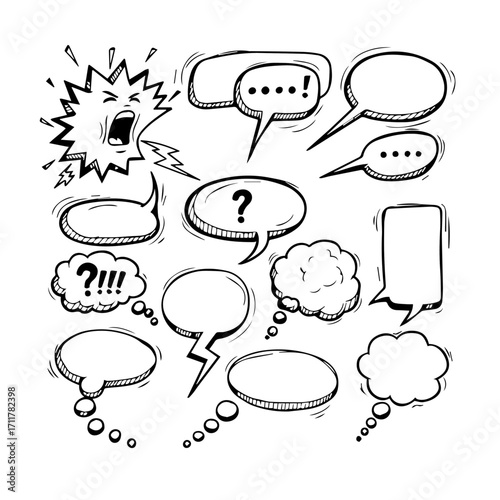 Hand-drawn Speech Bubbles Collection Expressive Sketches for Communication and Design