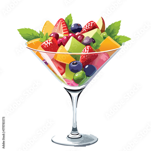 exotic fruit berry citrus salad in martini glass