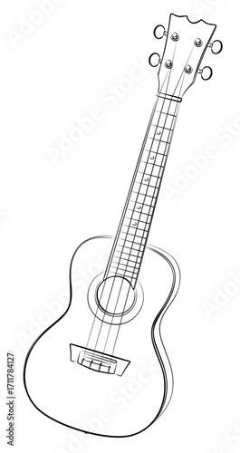 The sketch of a small stringed ukulele.