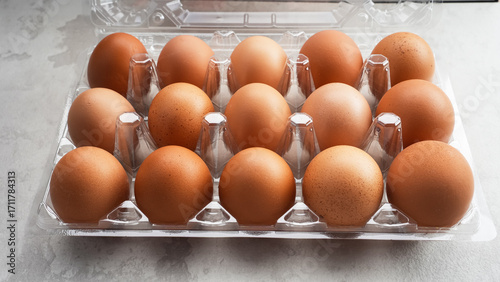 Organic chicken eggs in plastic packaging