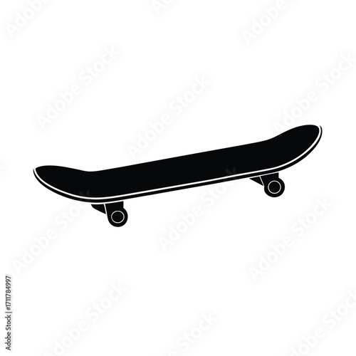Black skateboard silhouette on white background