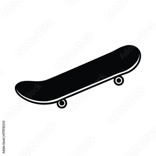 Black skateboard silhouette on white background graphic