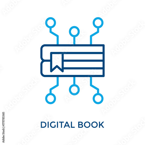 Digital Book Icon Outline Color Style. Vector Illustration For Graphic Design