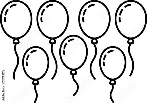 A cluster of festive balloons floating upwards, perfect for celebrations and parties.