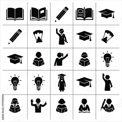 Vector collection of diverse education and learning concept icons for academic success and knowledge design