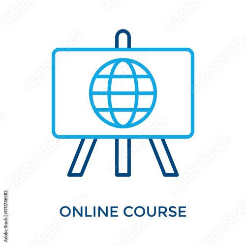 Online Course Icon Outline Color Style. Vector Illustration For Graphic Design