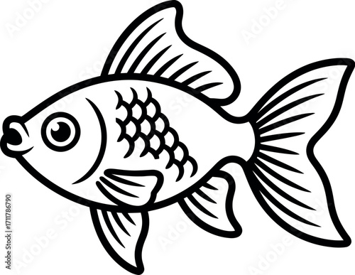 Charming cartoon goldfish illustration with flowing fins and scales