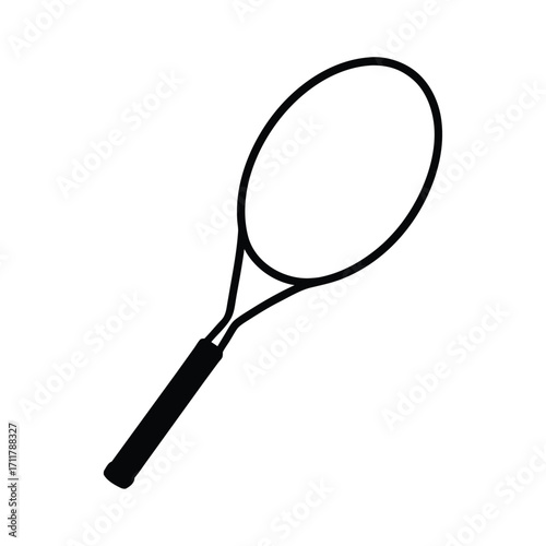 Black tennis racket silhouette on white background
