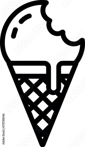 Delicious ice cream cone with a bite taken out, melting slightly in a summer treat.