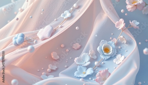 powder sky dream theme with muted sky blue with delicate blush, ethereal soft blue veil, airy blue particles, low angle baby blue light, romantic and radiant