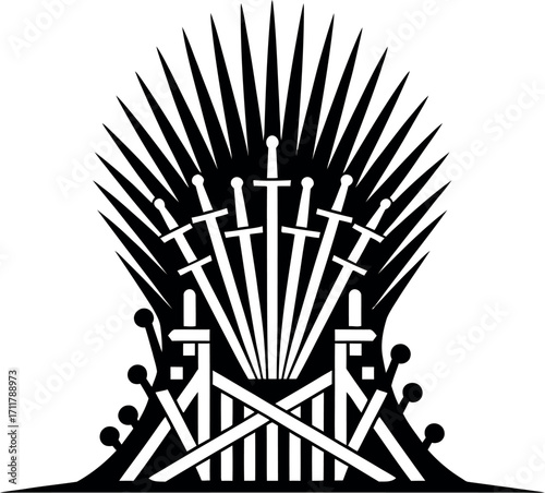 Intricate illustration of a throne made of swords, symbolizing power and authority.