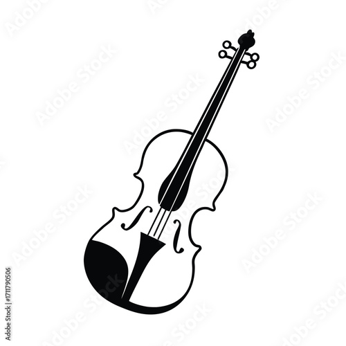 Black violin silhouette on white background